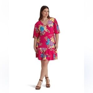 RALPH LAUREN Pink Wrap Mini Dress Short Sleeves